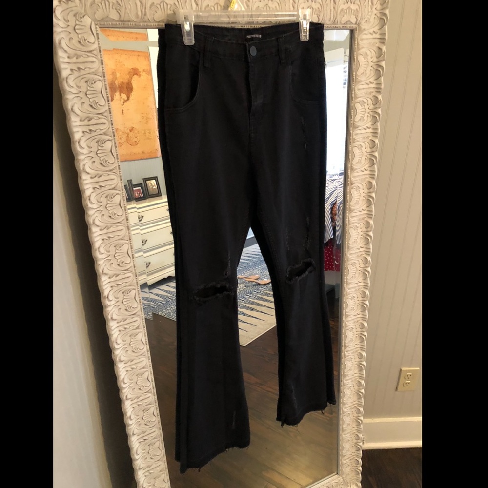Black distressed flare jeans